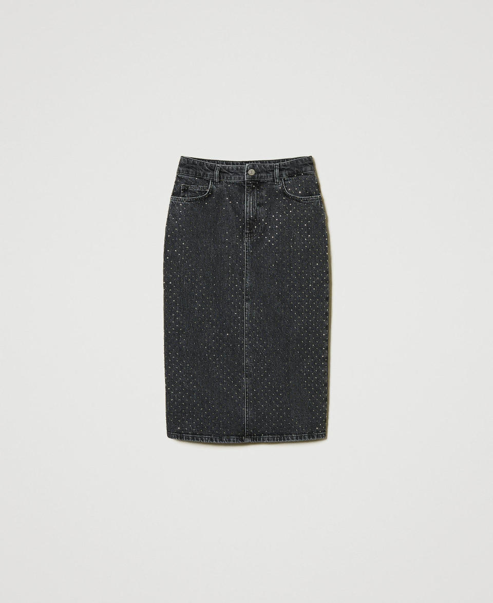 Twin Set Gonna longuette in jeans con strass Offerta