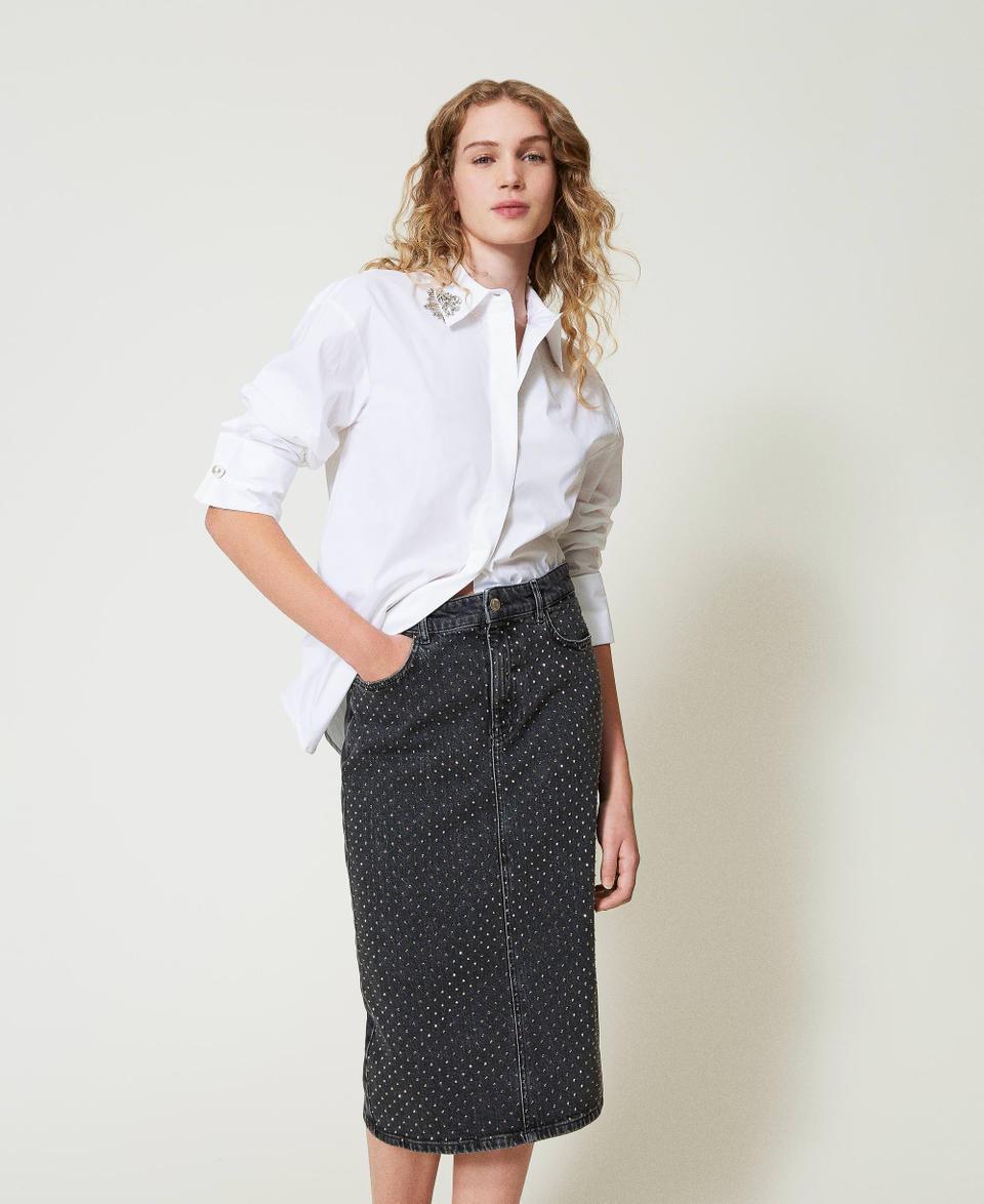 Twin Set Gonna longuette in jeans con strass Offerta