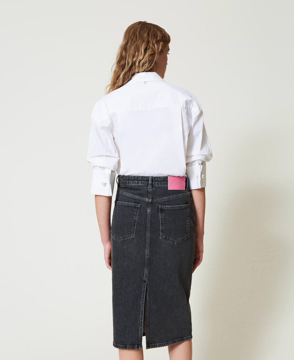 Twin Set Gonna longuette in jeans con strass Offerta