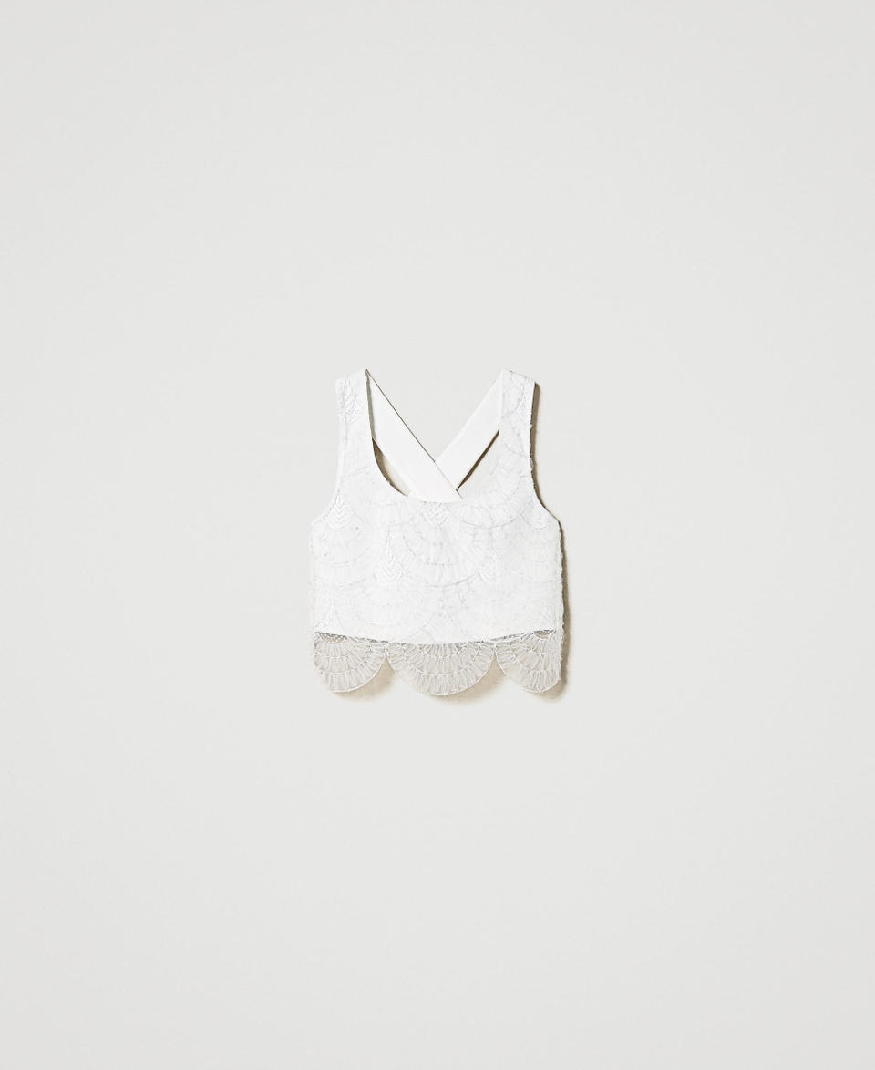 Twin Set Top in crêpe cady e organza ricamata Vendita Calda