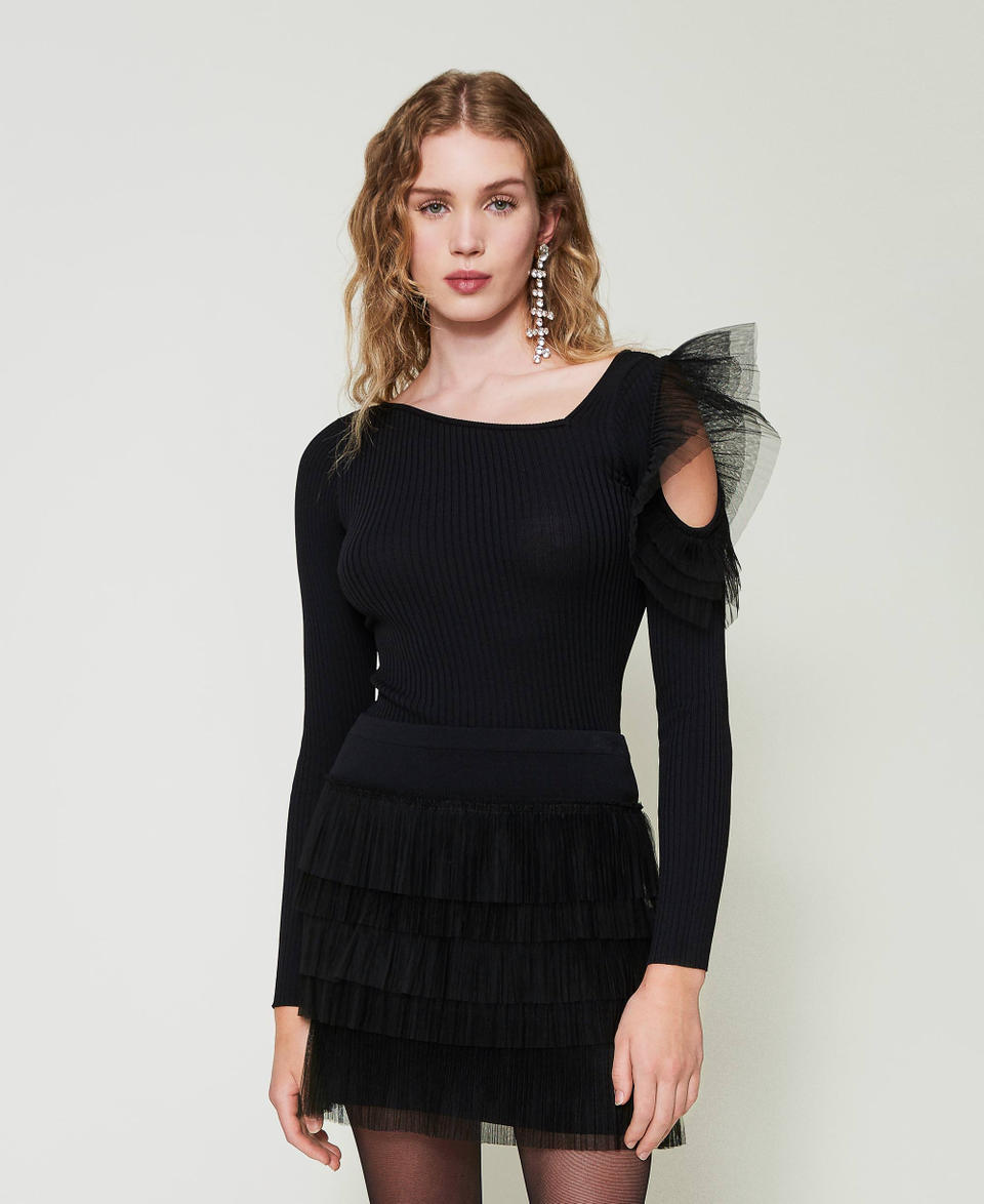 Twin Set Maglia fitted con cut-out e tulle Negozio