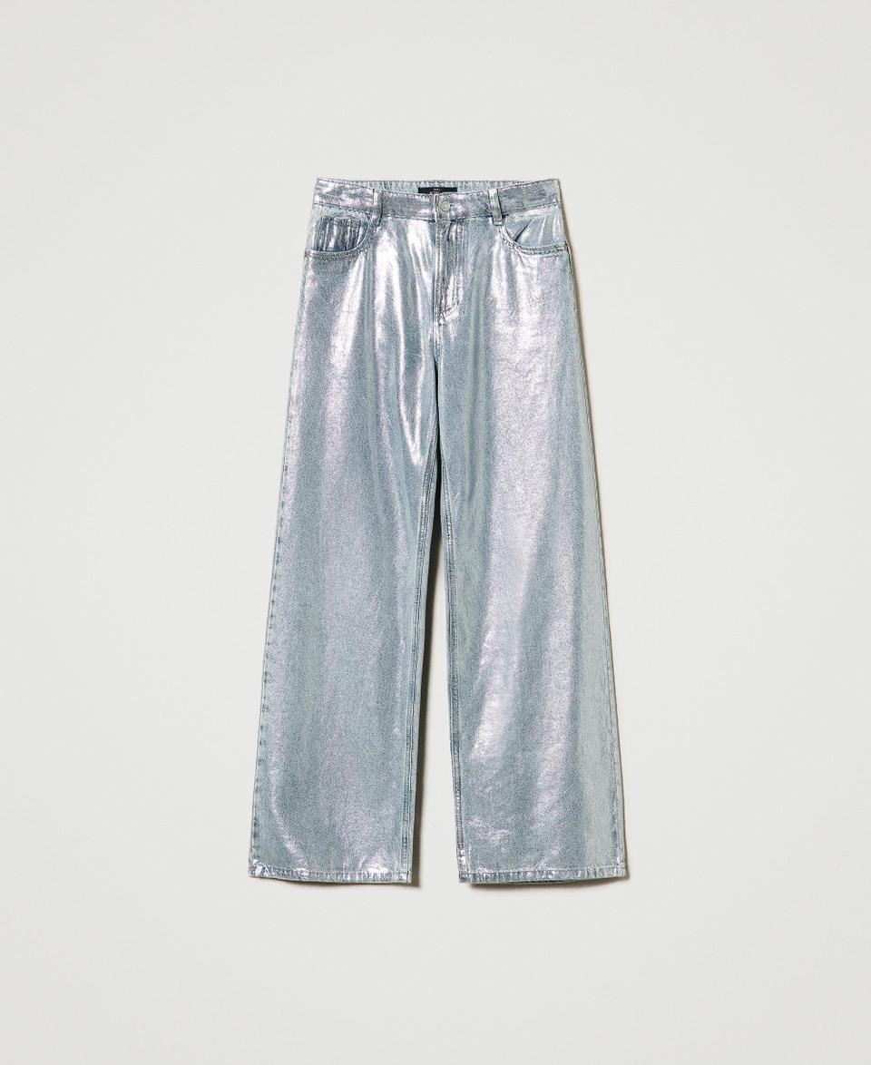 Twin Set Jeans wide leg con spalmatura argento Nuova