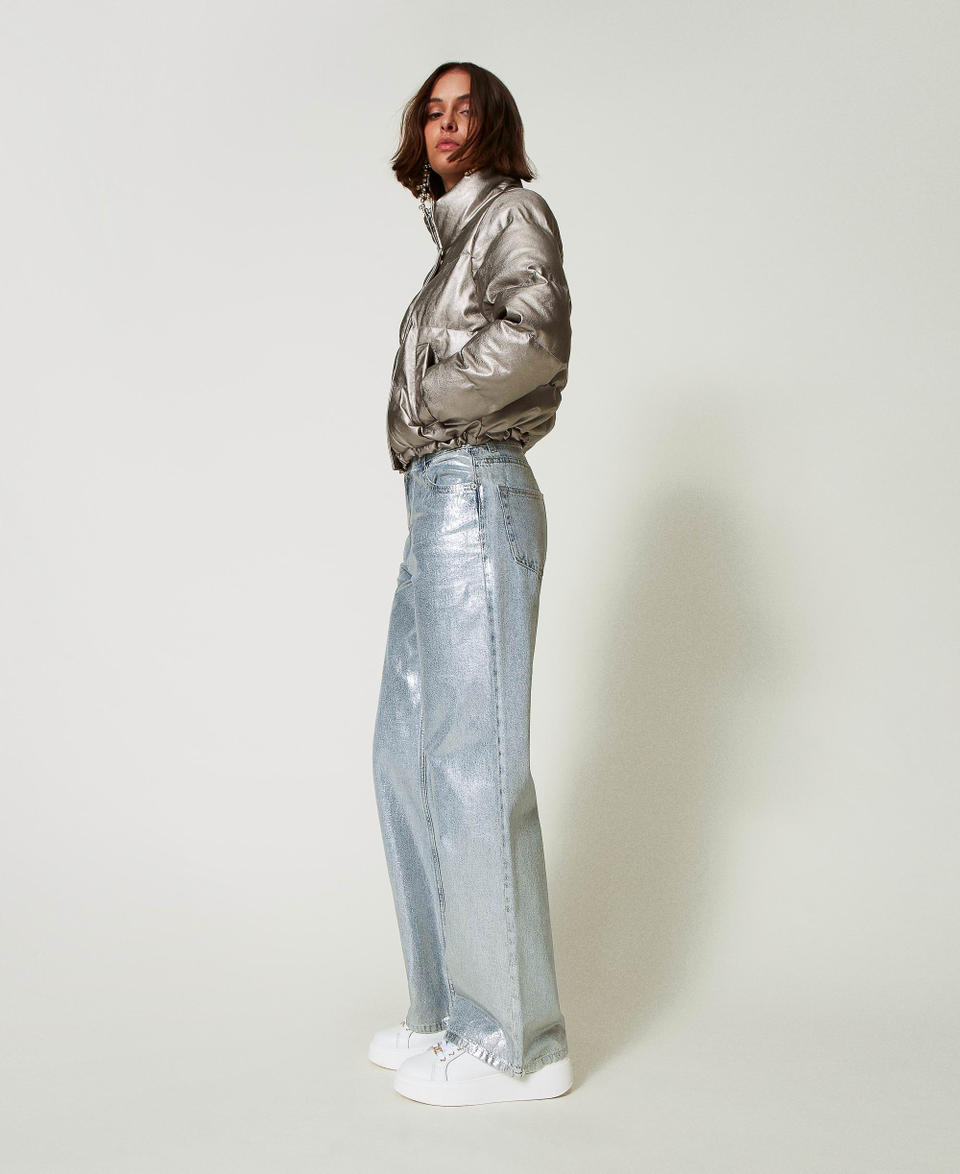 Twin Set Jeans wide leg con spalmatura argento Nuova