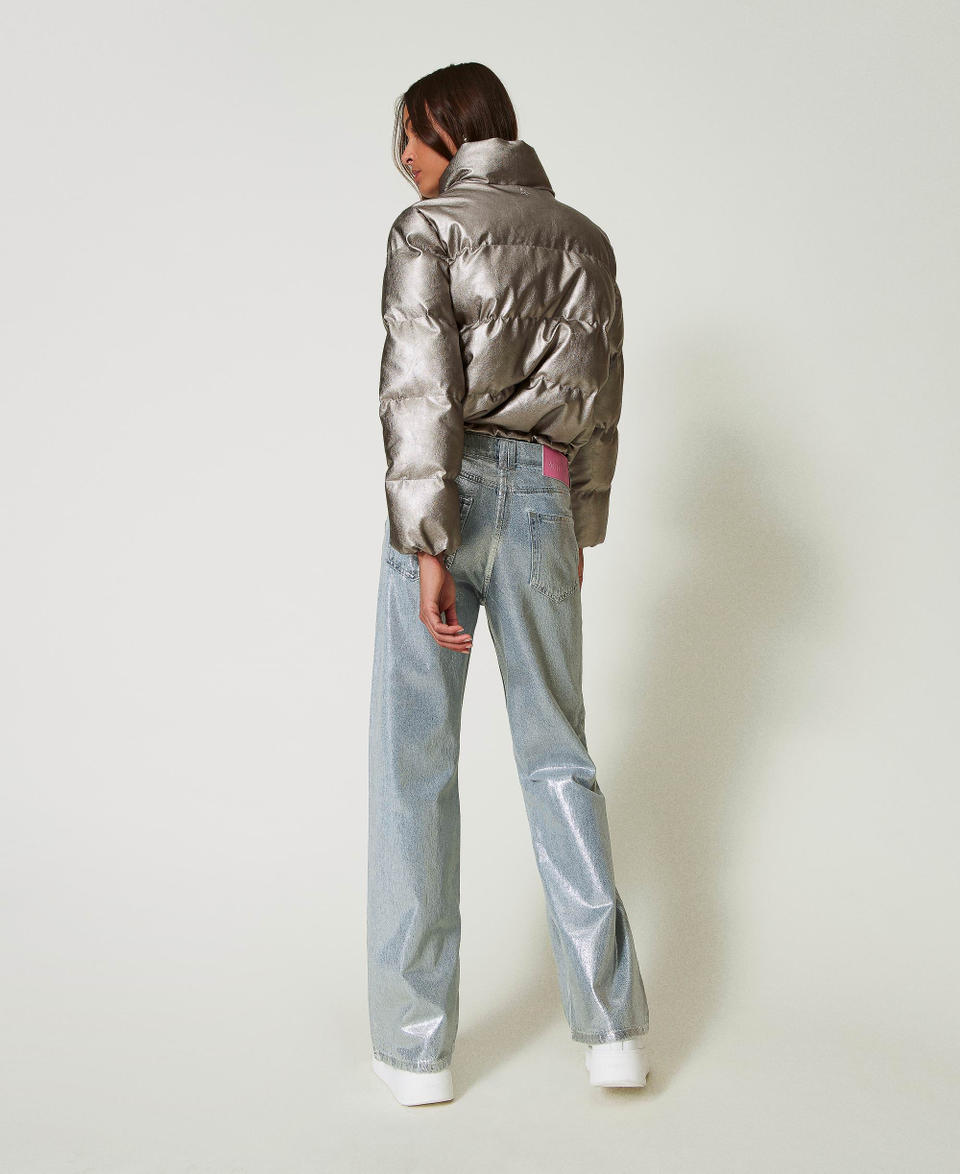 Twin Set Jeans wide leg con spalmatura argento Nuova
