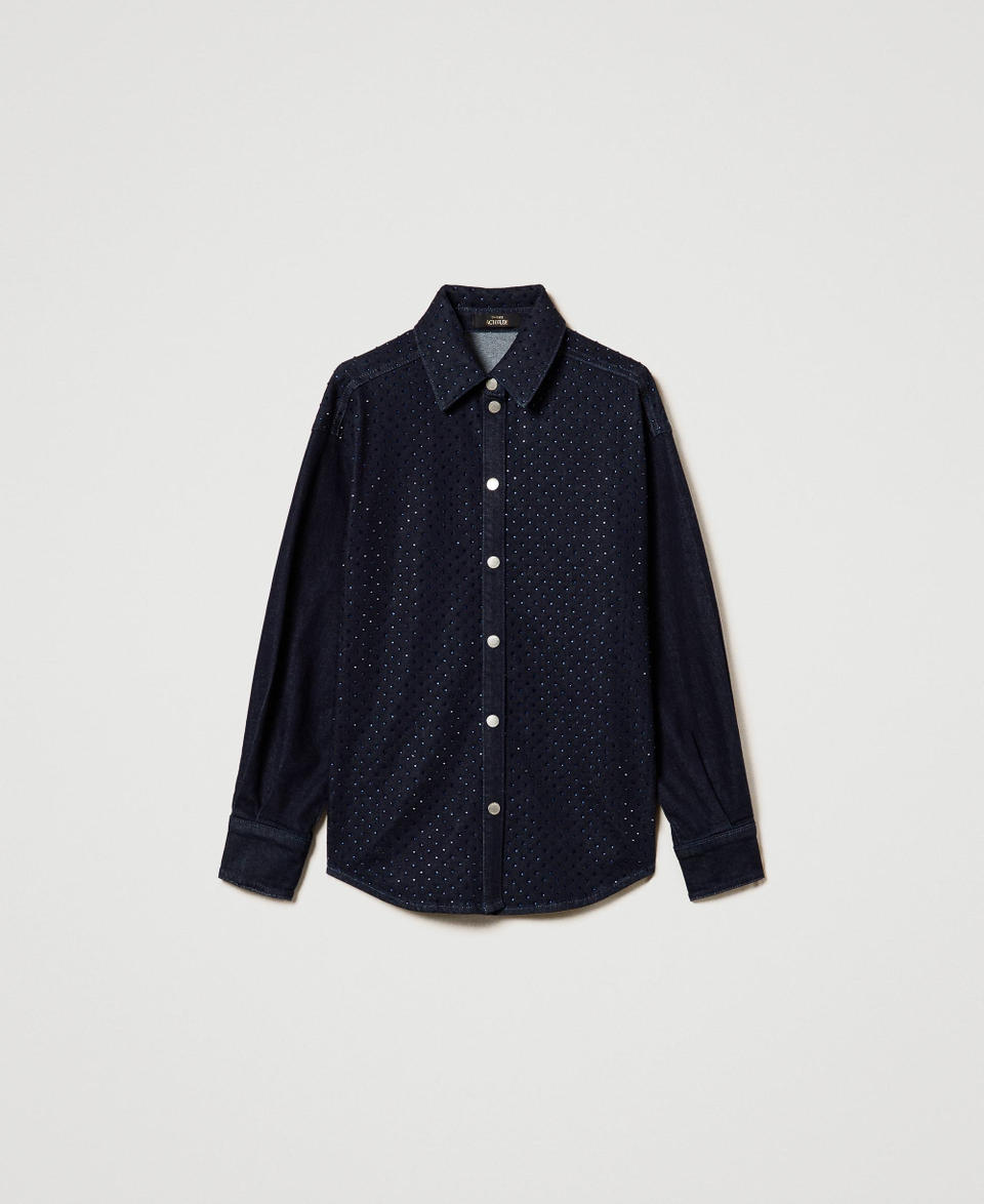 Twin Set Camicia in jeans con strass Consegna Veloce