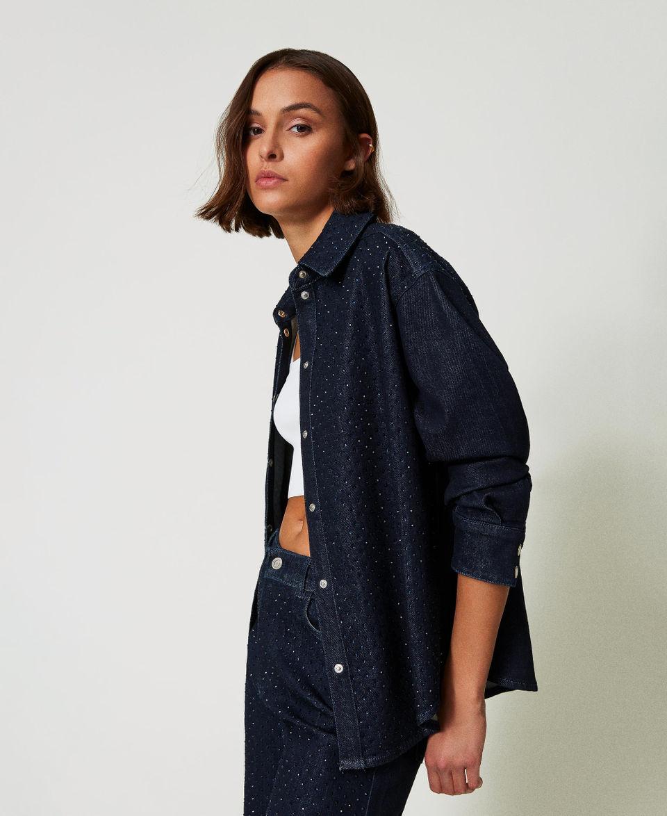 Twin Set Camicia in jeans con strass Consegna Veloce