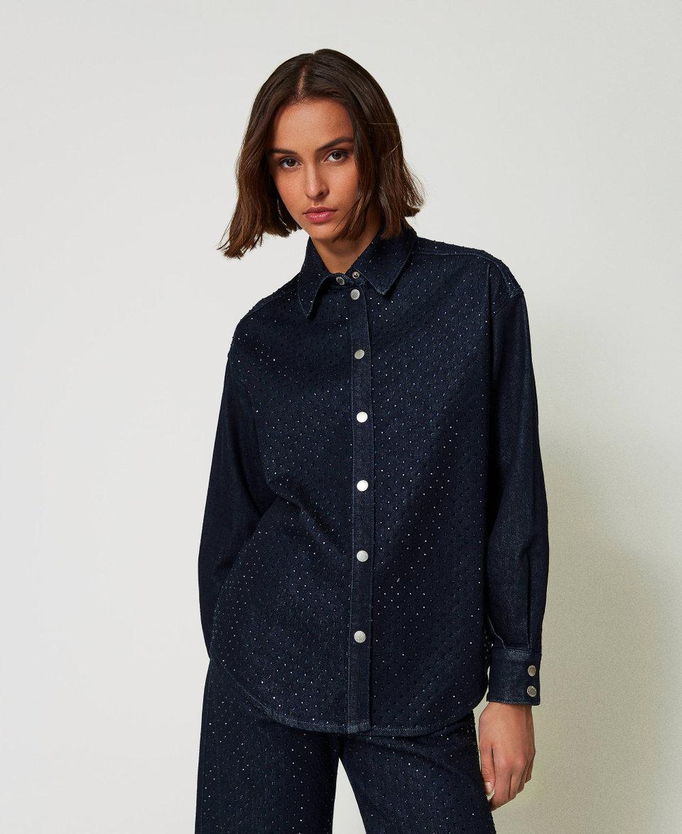 Twin Set Camicia in jeans con strass Consegna Veloce