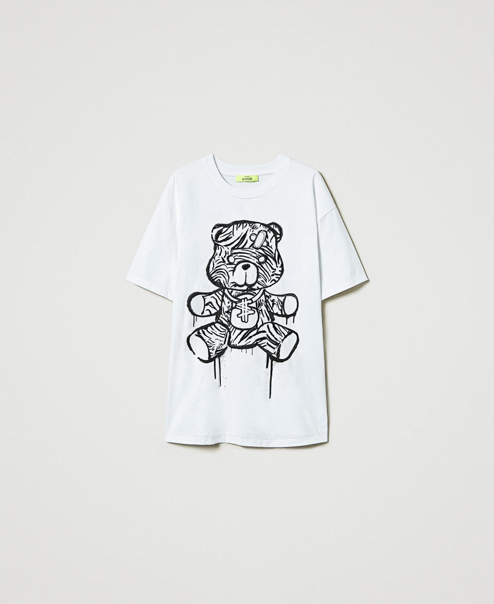Twin Set T-shirt over MYFO con stampa e ricamo In Vendita