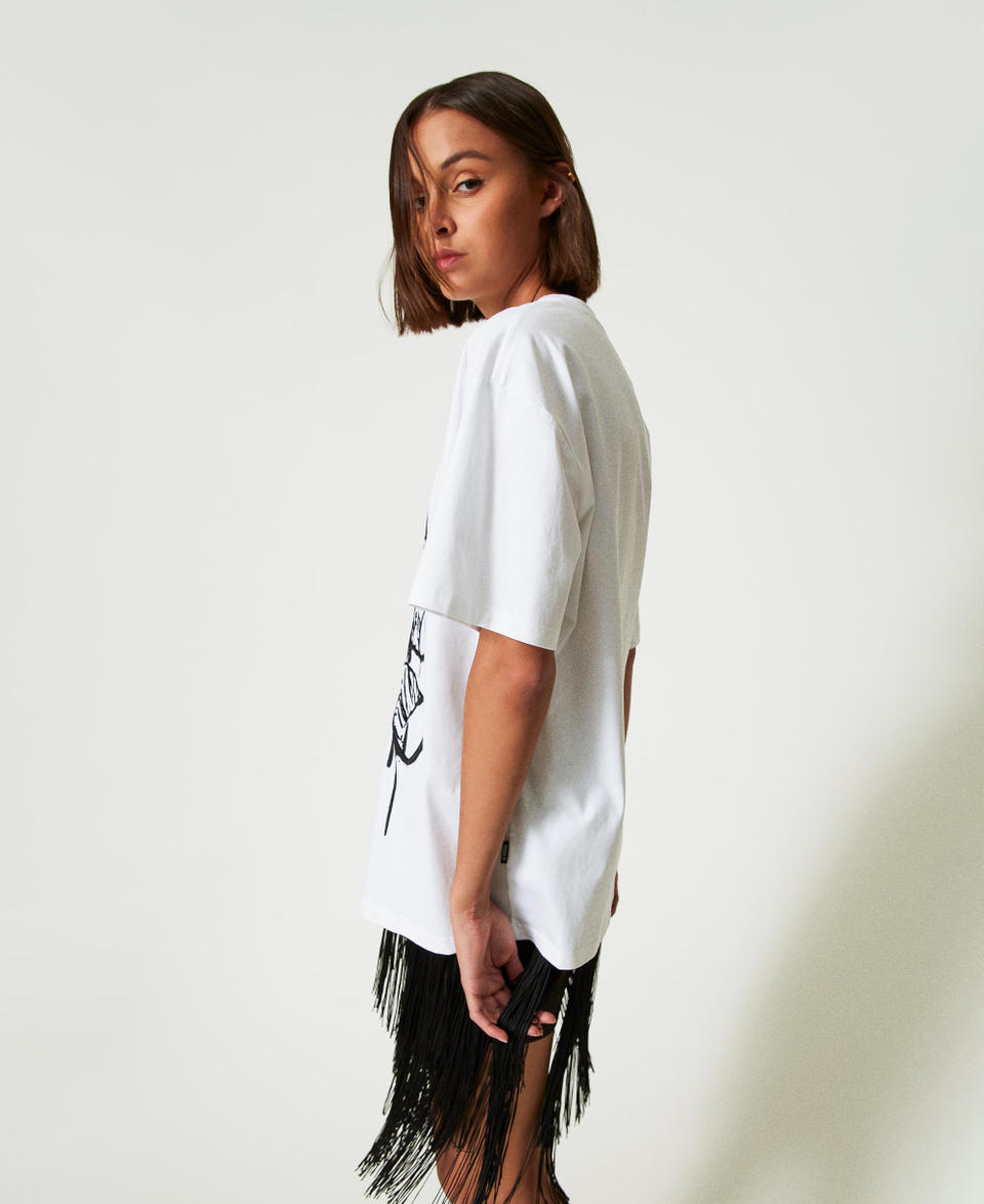 Twin Set T-shirt over MYFO con stampa e ricamo In Vendita