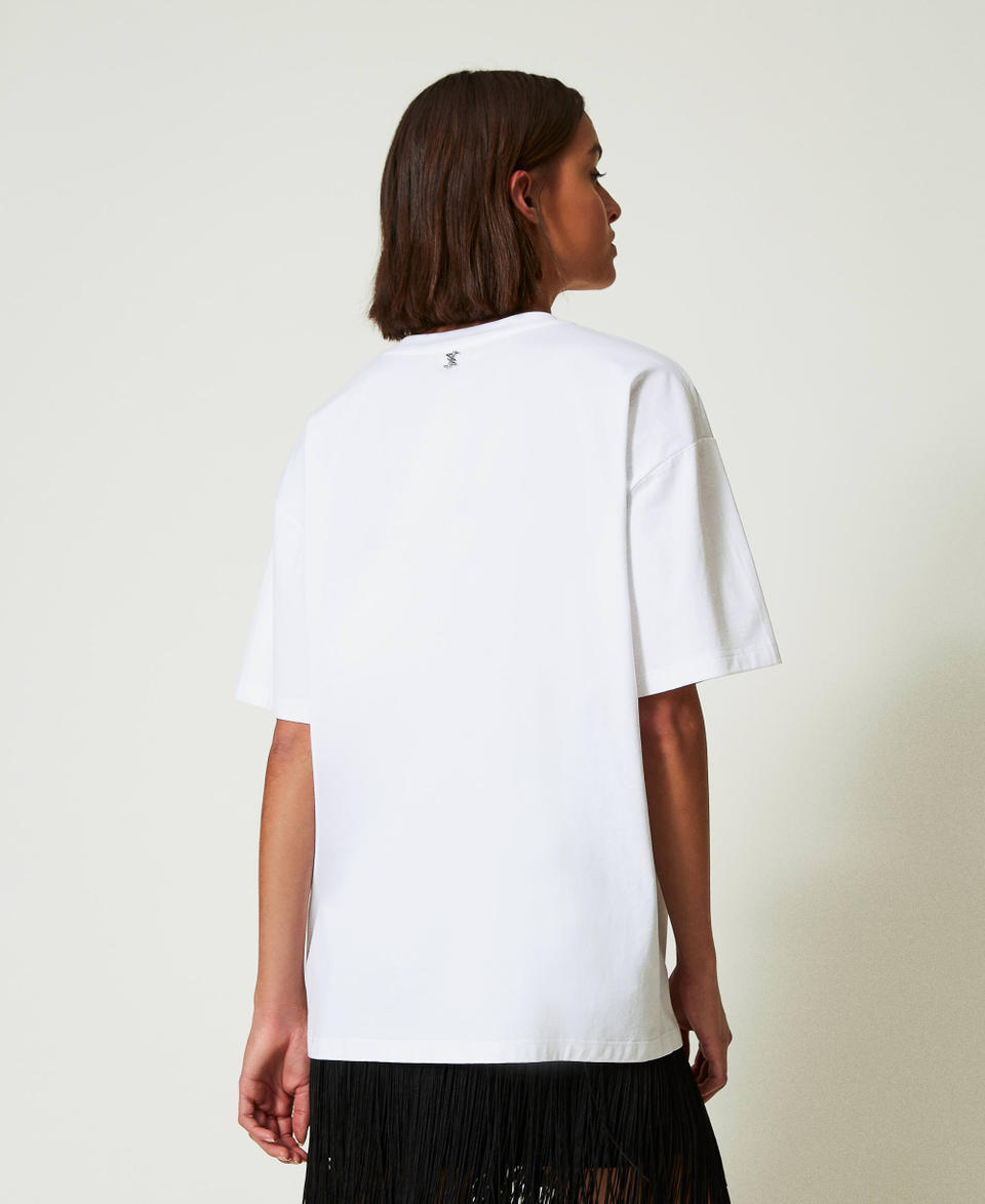 Twin Set T-shirt over MYFO con stampa e ricamo In Vendita