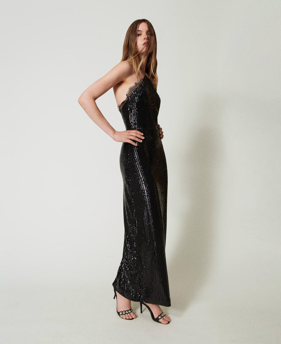 Twin Set Abito lungo in paillettes con pizzo Offerte