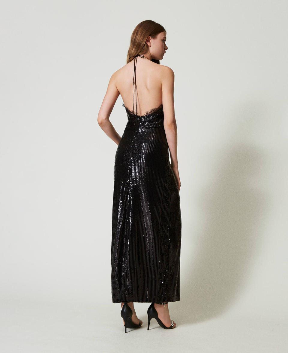 Twin Set Abito lungo in paillettes con pizzo Offerte