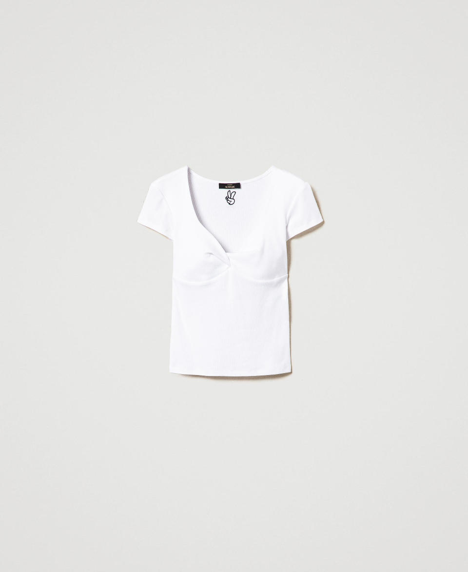 Twin Set T-shirt a costine con nodo Nuova
