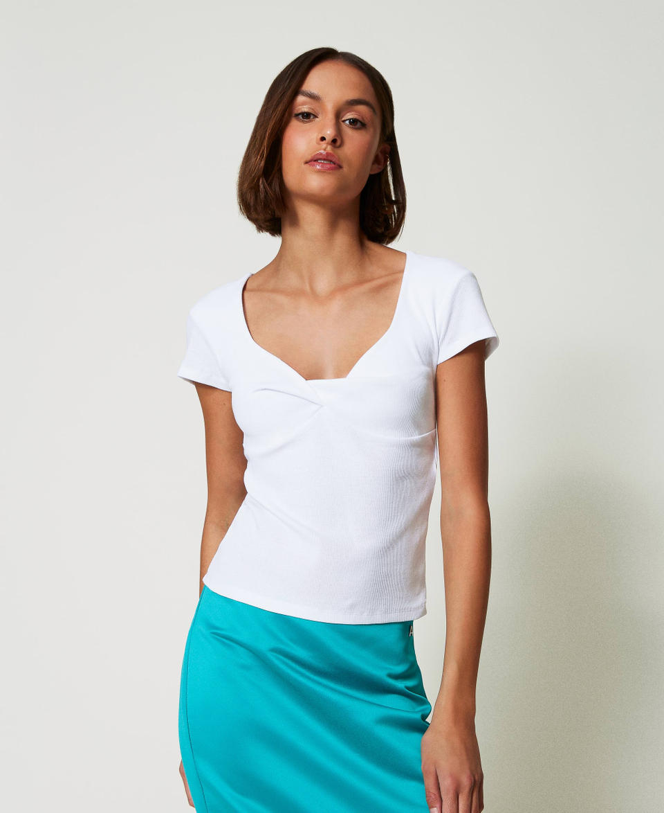 Twin Set T-shirt a costine con nodo Nuova