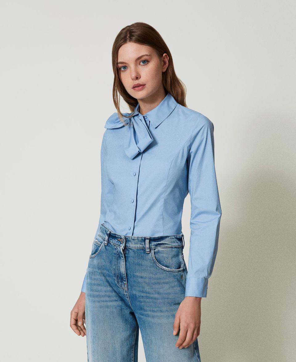 Twin Set Camicia in popeline con fiocco Comprare a buon mercato
