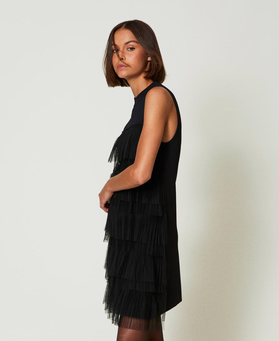 Twin Set Abito corto in maglia con balze in tulle Shopping online