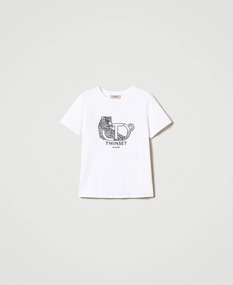 Twin Set T-shirt con ricamo logo e giaguaro Fino al 50% di sconto