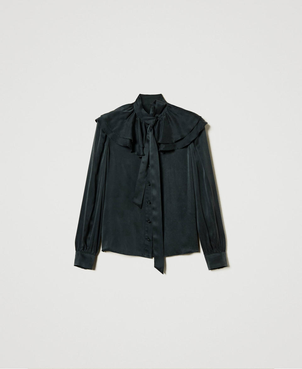 Twin Set Camicia in raso di seta con volant Solo un giorno rimasto