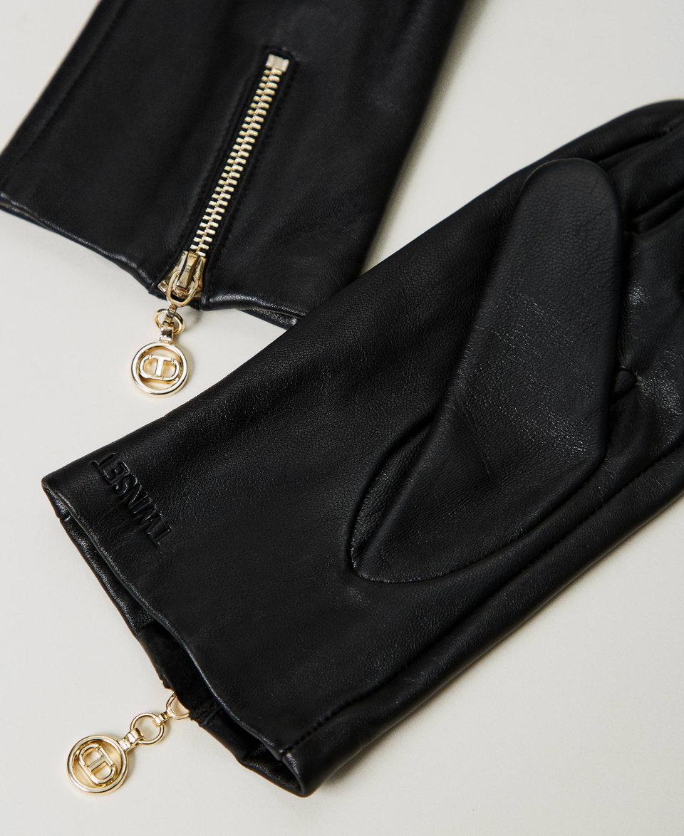 Twin Set Guanti in pelle con zip e Oval T Grandi sconti