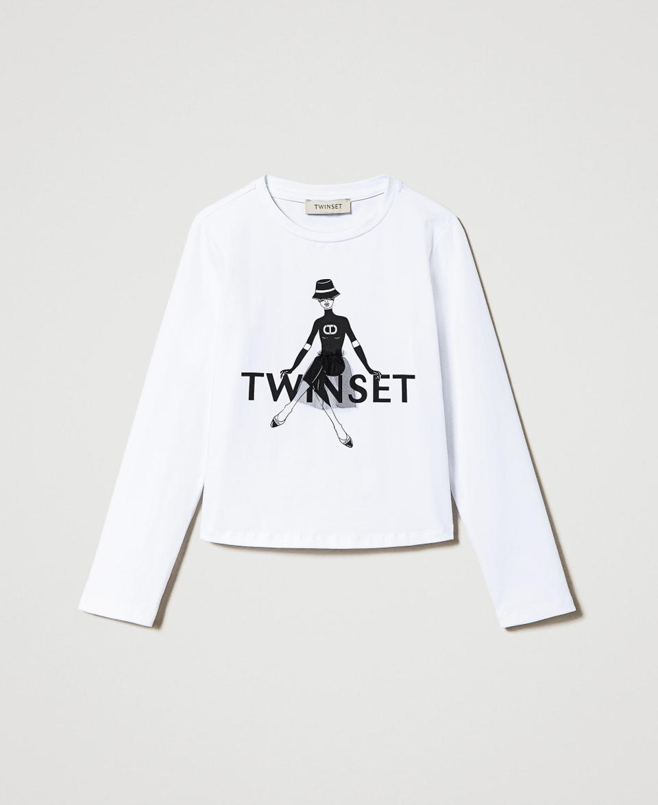 Twin Set T-shirt con stampa logo e glitter Fino al 65% di sconto