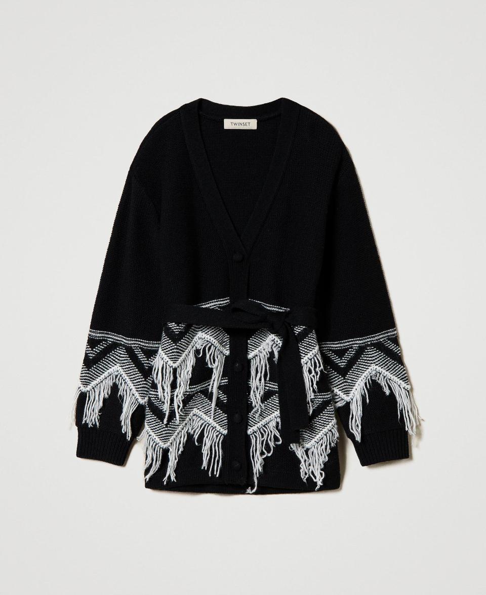 Twin Set Cappotto in maglia misto lana con frange Black Friday Prezzi