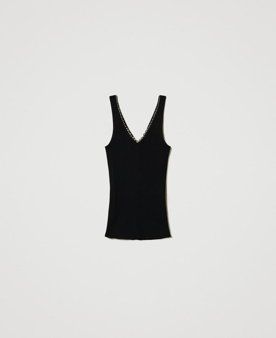 Twin Set Top in maglia a costine con perline Italia