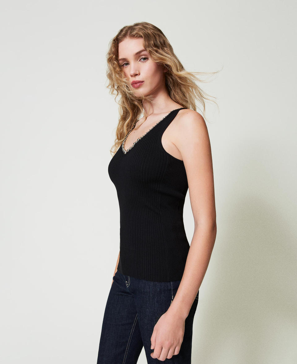 Twin Set Top in maglia a costine con perline Italia