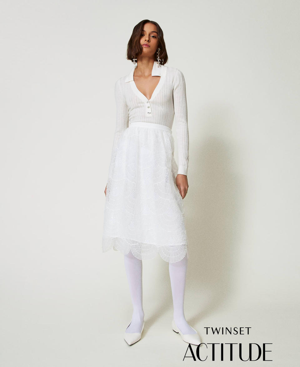 Twin Set Gonna longuette in organza con ricami Vendita