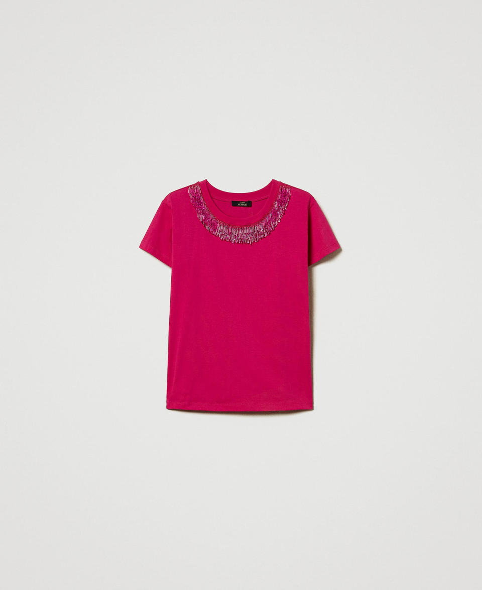 Twin Set T-shirt con frange ricamate Consegna Veloce
