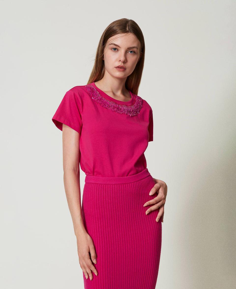 Twin Set T-shirt con frange ricamate Consegna Veloce