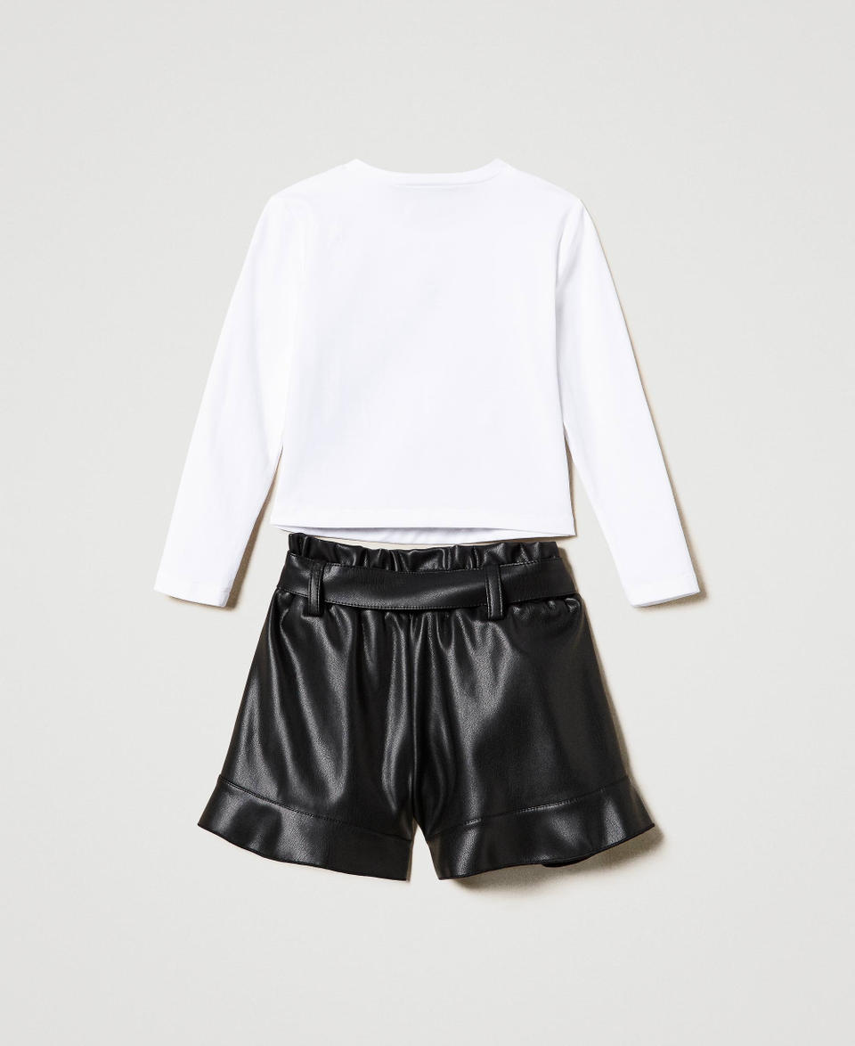 Twin Set T-shirt con stampa e shorts con volant Sottocosto