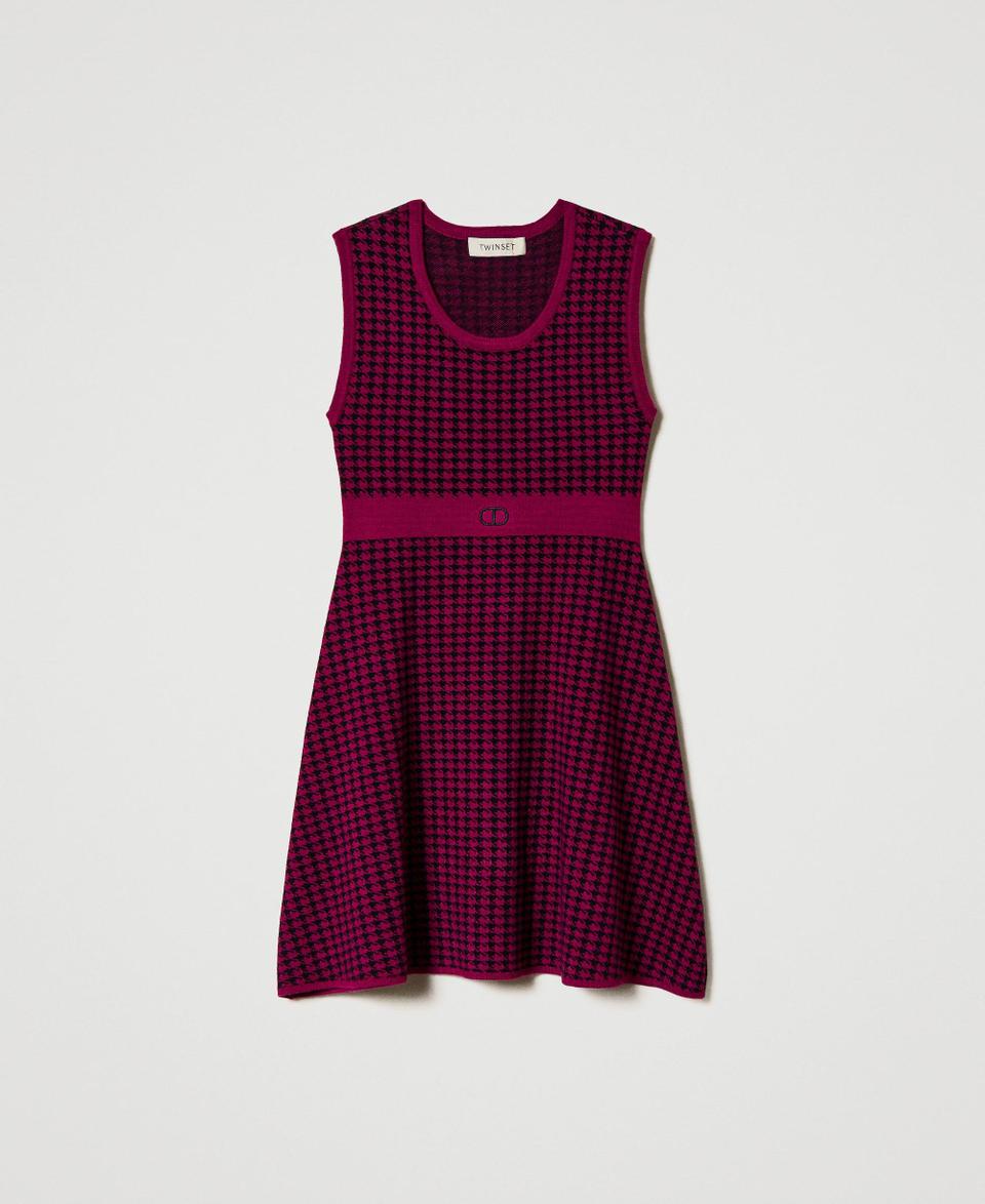 Twin Set Abito corto in maglia jacquard pied de poule Vendita Economica