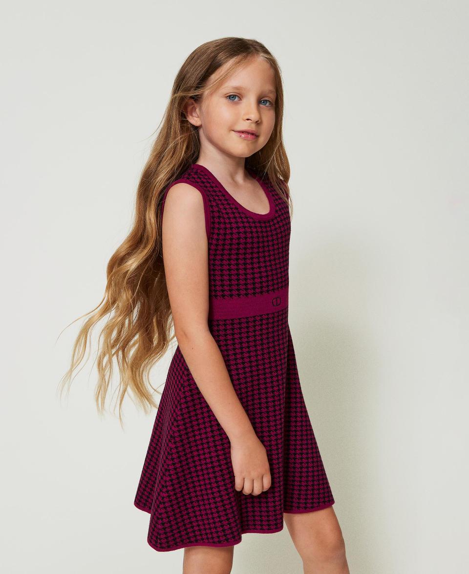 Twin Set Abito corto in maglia jacquard pied de poule Vendita Economica