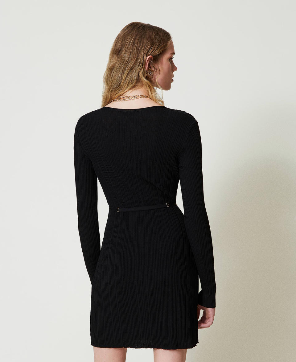 Twin Set Abito corto in maglia a costine con cintura Negozio online di fabbrica
