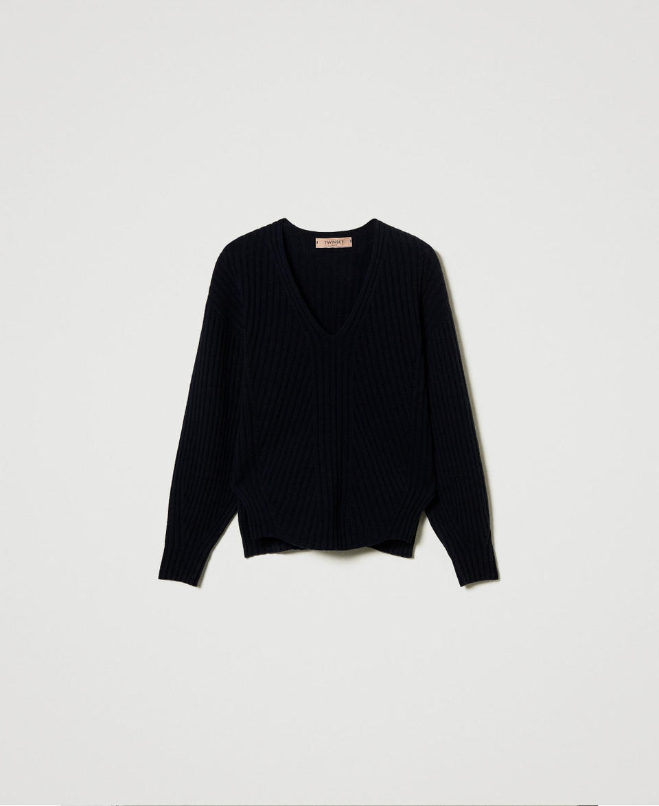 Twin Set Maglia in lana e cashmere a costine Offerta Pasqua