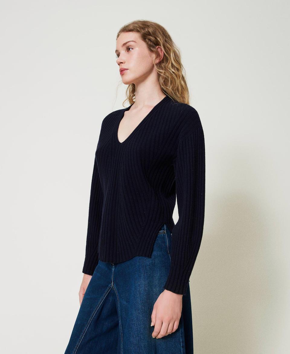 Twin Set Maglia in lana e cashmere a costine Offerta Pasqua