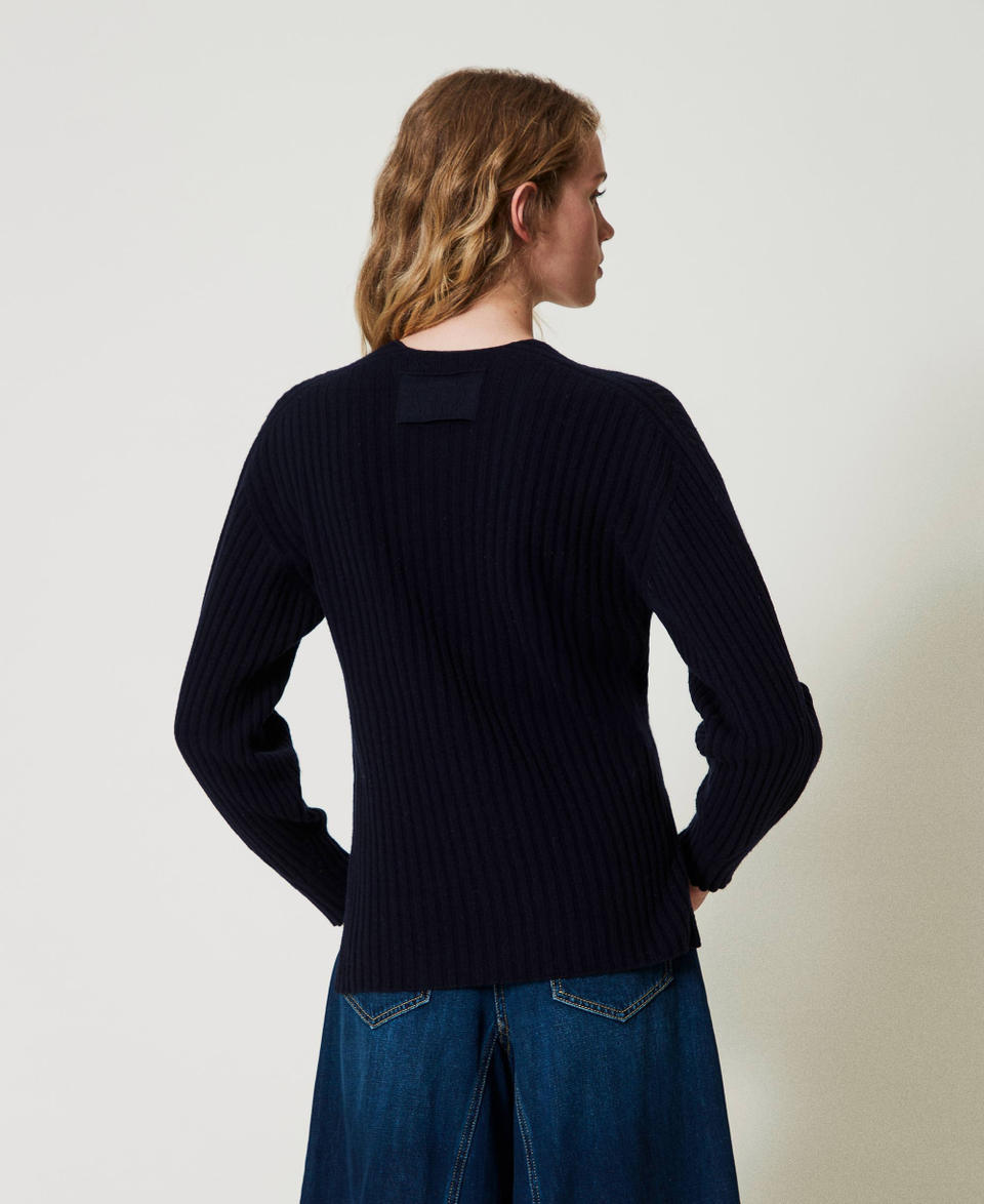 Twin Set Maglia in lana e cashmere a costine Offerta Pasqua