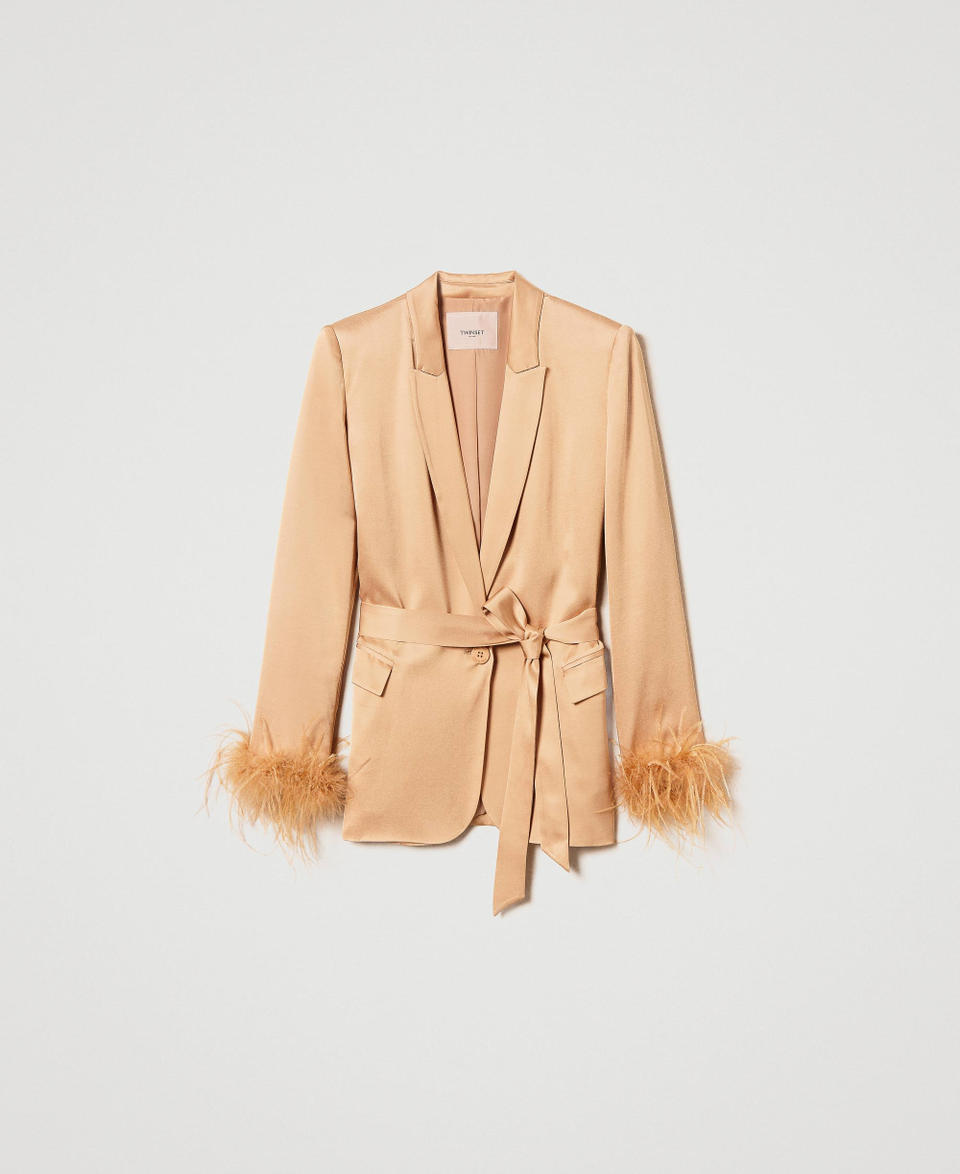 Twin Set Giacca blazer in raso con piume Offerta Giorno del Papà