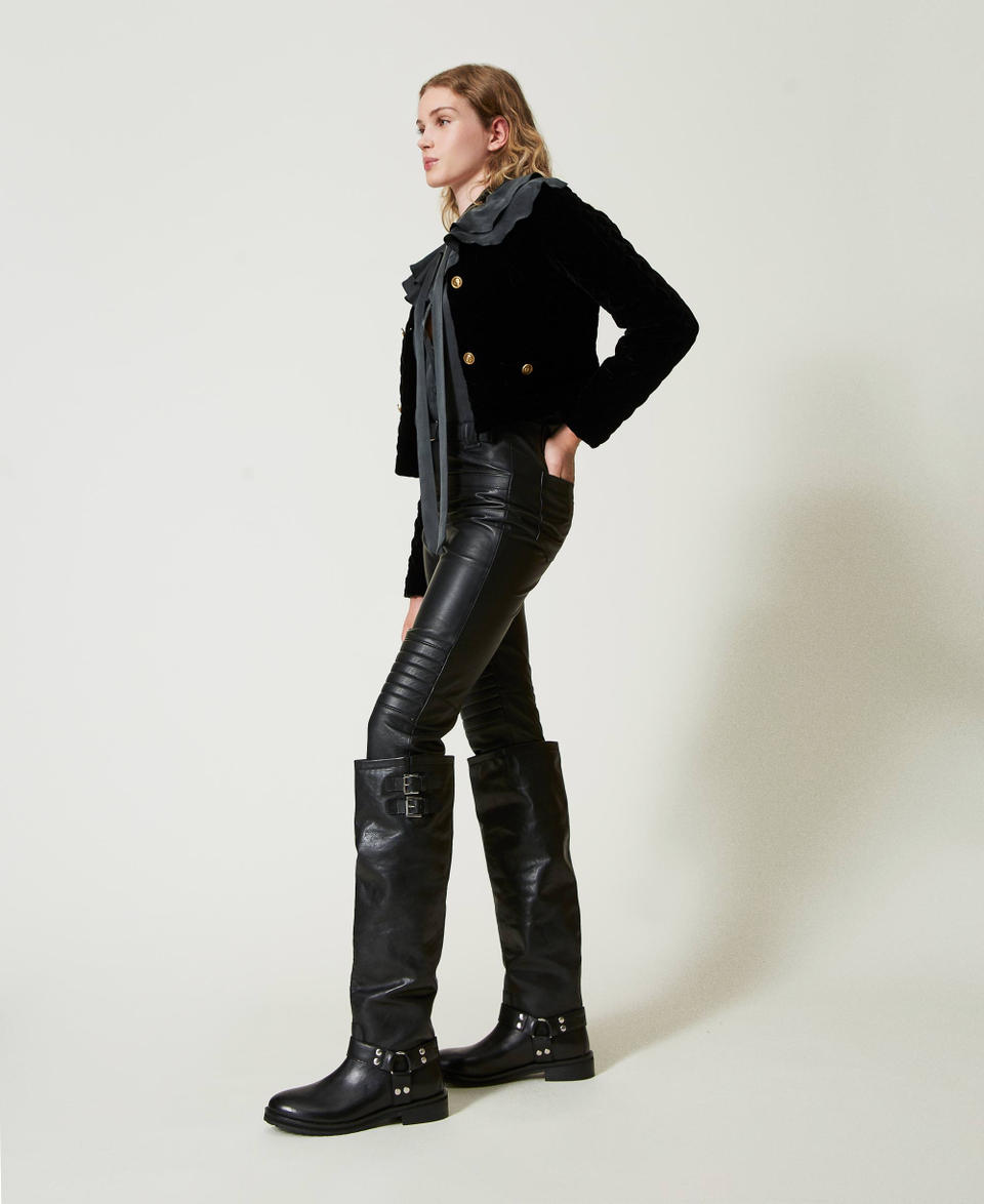 Twin Set Pantaloni biker 'Fairfax' in pelle Vendita calda