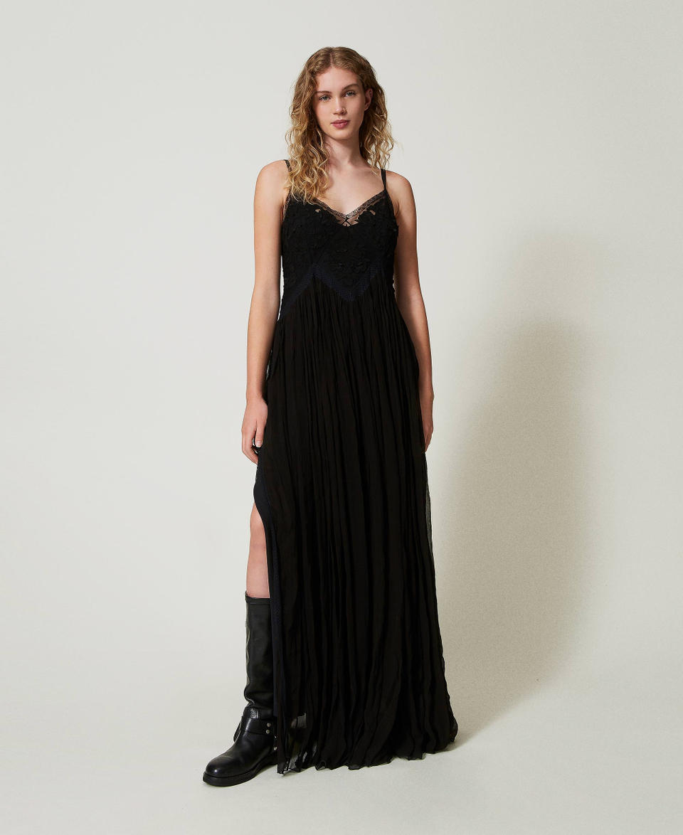 Twin Set Abito lungo in creponne e tulle Offerta temporanea