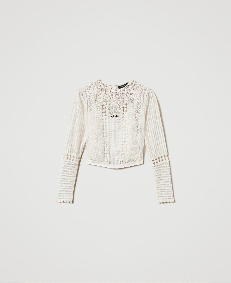 Twin Set Blusa in mussola con pizzo e ricami Offerte stagionali
