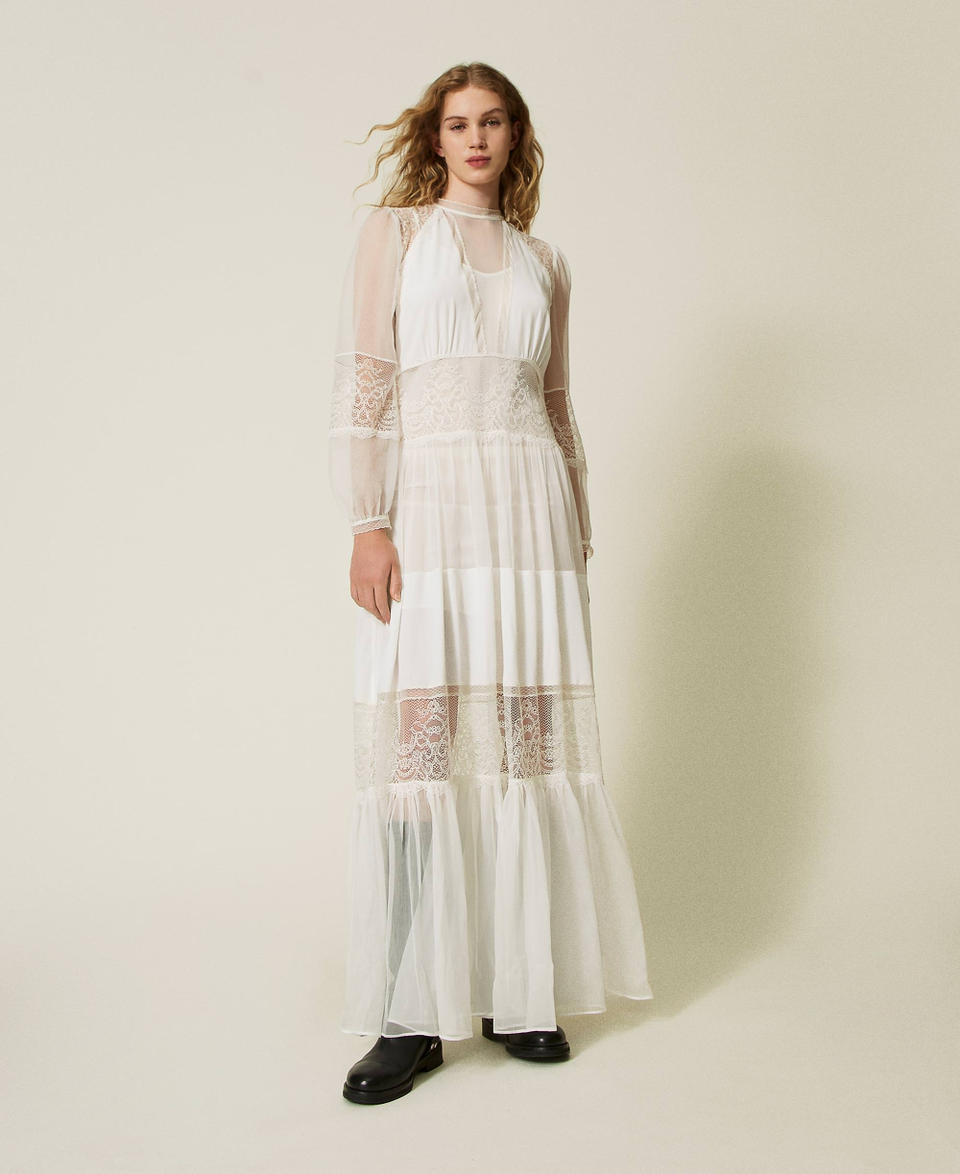Twin Set Abito in creponne di seta con pizzo Comprane uno, ottenene uno gratis