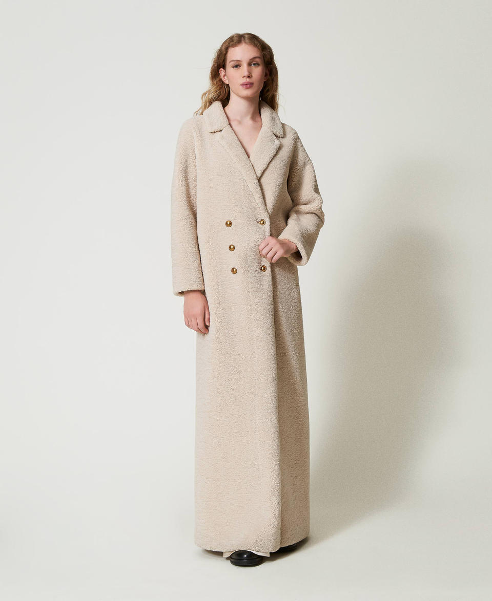 Twin Set Cappotto lungo doppiopetto in faux fur Offerte giornaliere