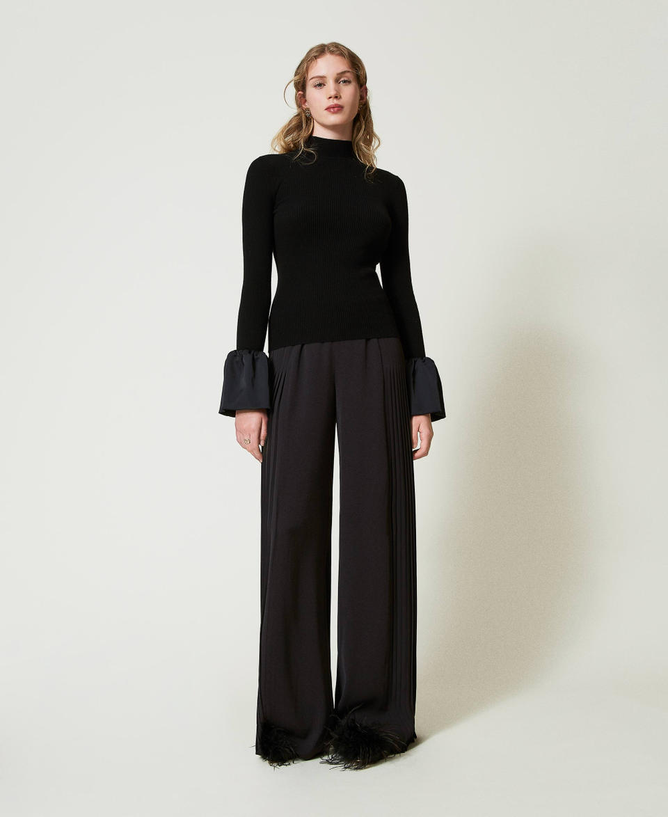 Twin Set Pantaloni a palazzo in georgette plissé Offerta settimanale