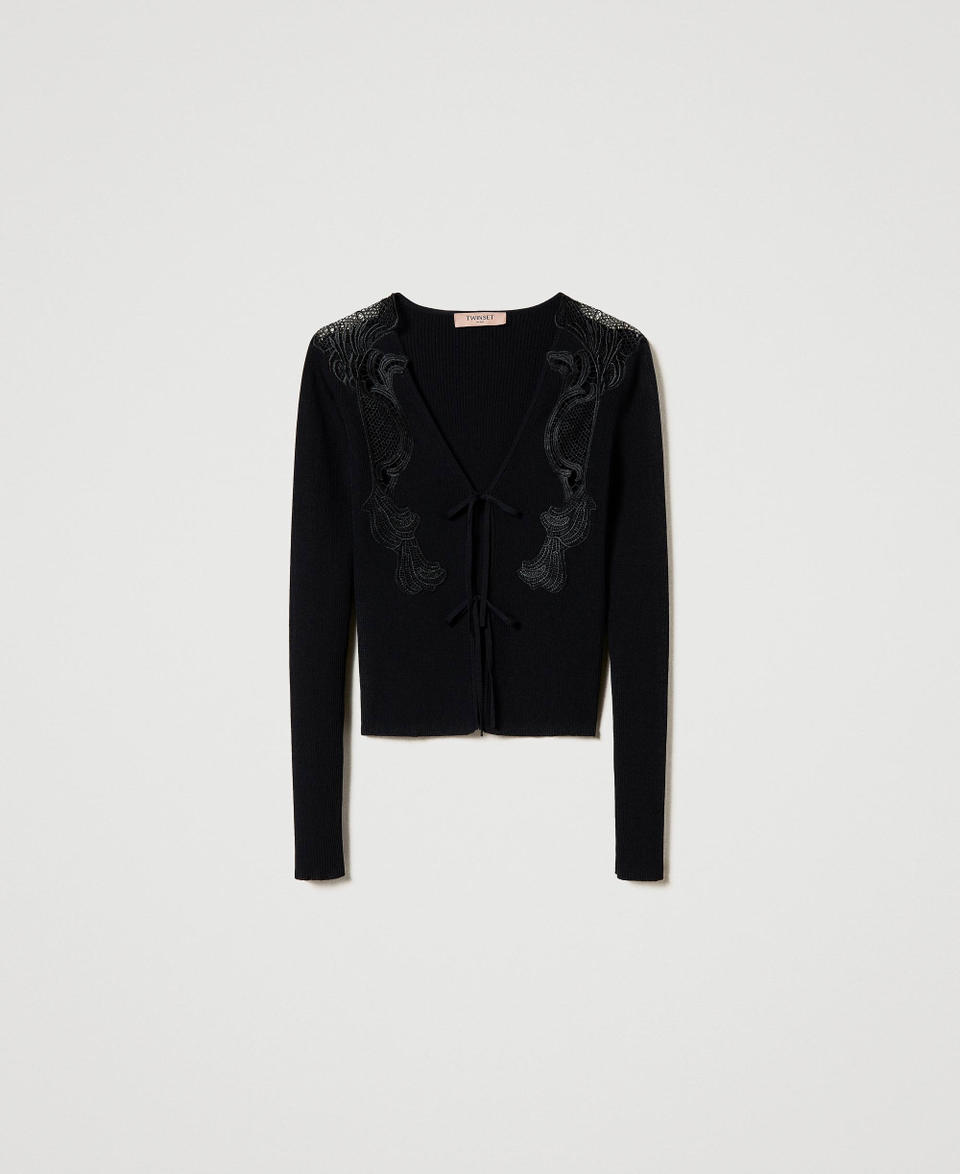 Twin Set Cardigan con laccetti e pizzo Fino al 65% di sconto