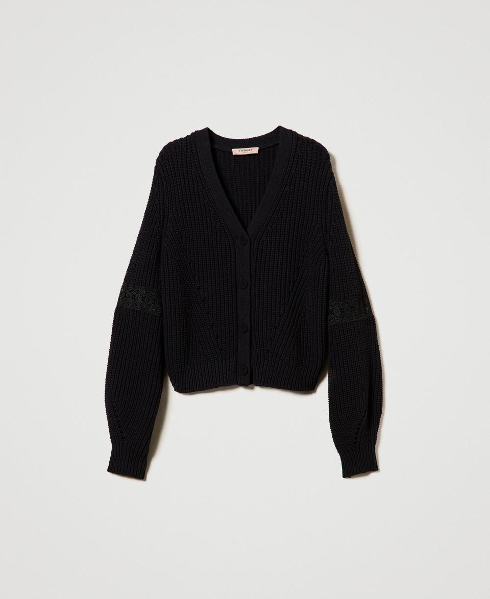Twin Set Cardigan a costine con pizzo Only for today