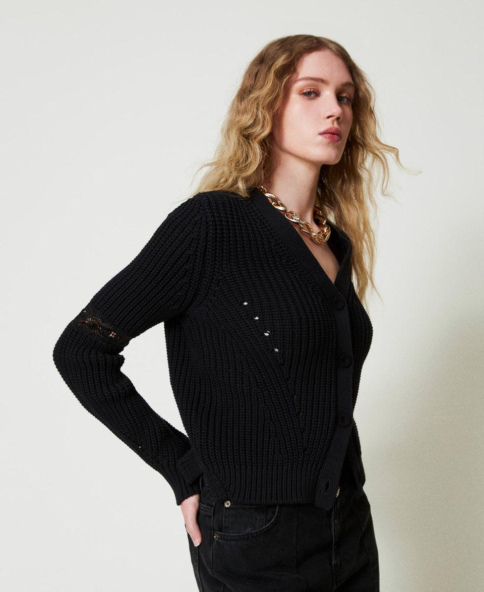Twin Set Cardigan a costine con pizzo Only for today