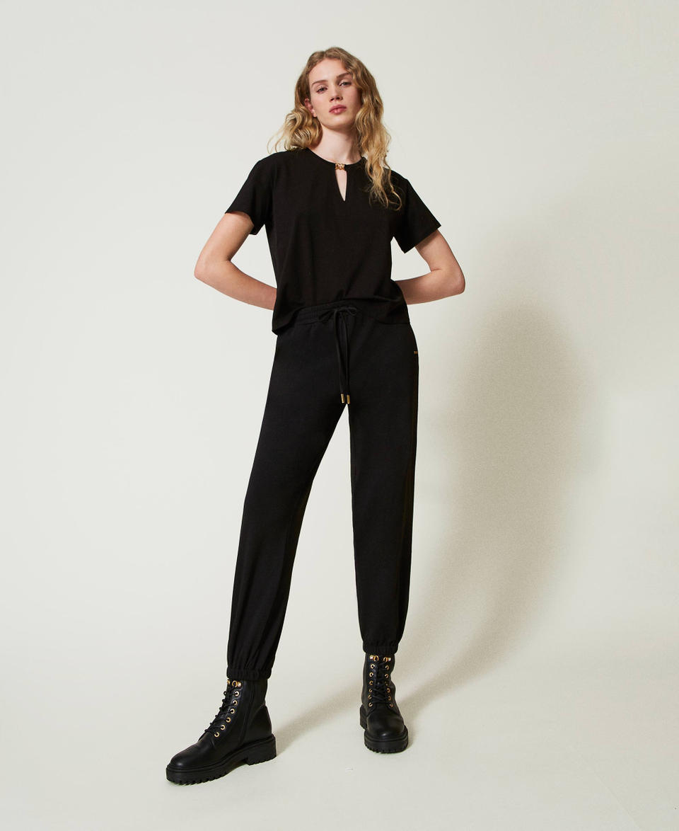 Twin Set Pantaloni joggers in felpa con raso Offerta speciale della fabbrica