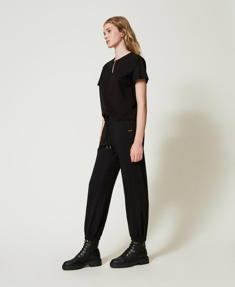 Twin Set Pantaloni joggers in felpa con raso Offerta speciale della fabbrica