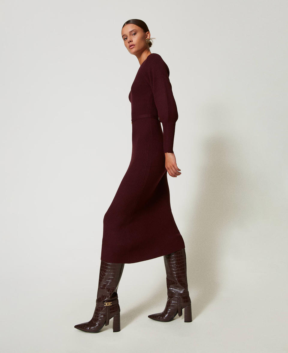 Twin Set Abito lungo in maglia a costine con cintura Super sconto